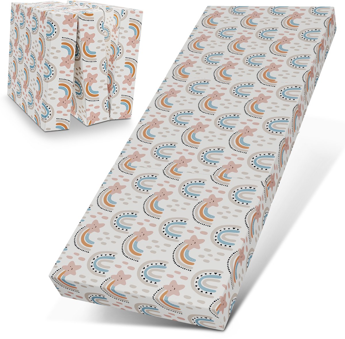 ELONEO Opvouwbaar Matras - 3-Delig Vouwmatras, Extra Dik 15 cm Schuim, Wasbaar en Draagbaar Logeermatras voor Volwassenen, Eenpersoonsbed (Regenboog, 75 x 195 x 15 cm)