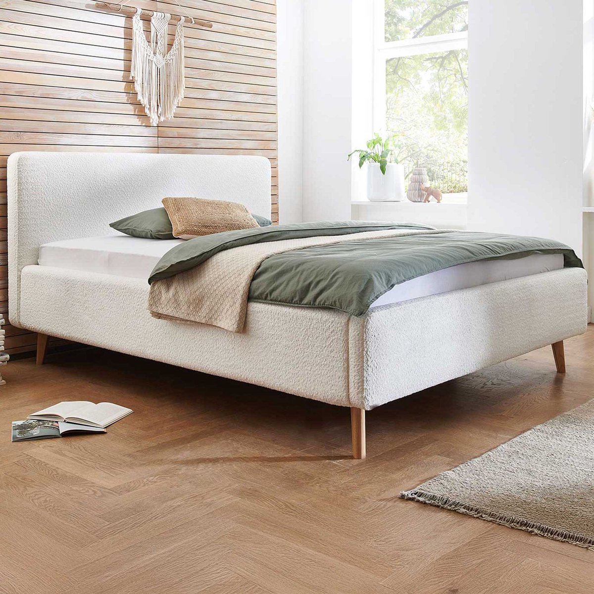 Tweepersoonsbed Dalila 160x200cm Teddystof - Wit - Meise - Tweepersoons Gestoffeerd Bed - Wit - Polyester Tweepersoons Normaal Bed