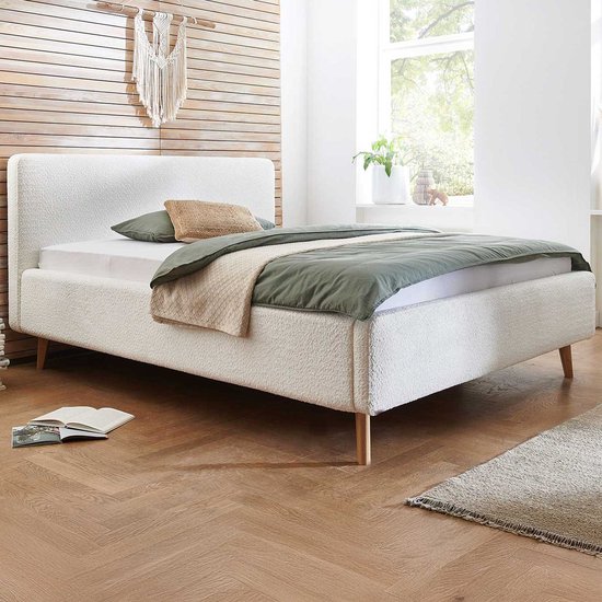 Tweepersoonsbed Dalila 160x200cm teddystof - wit - Meise - Tweepersoons gestoffeerd bed - Wit - Polyester Tweepersoons Normaal bed