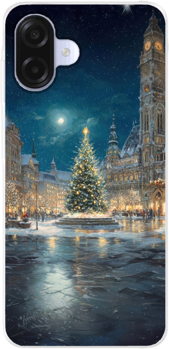 Telefoonhoesje Geschikt voor Samsung Galaxy A07 hoesje - Kerstnacht - Stadsplein - Meerkleurig - Siliconen Telefoonhoesje Telefoonhoesje