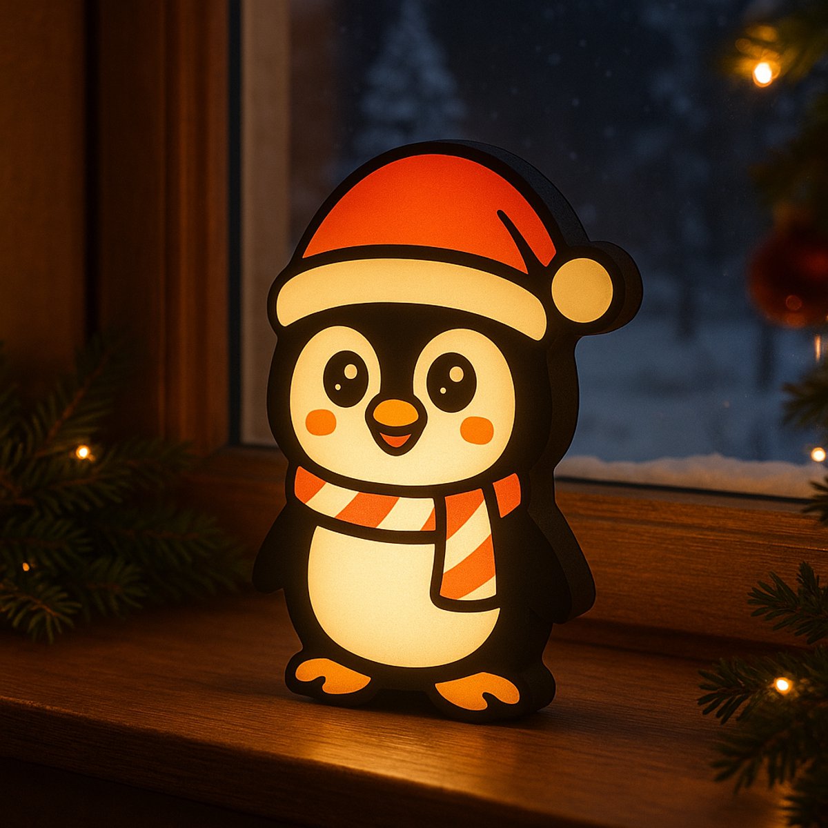 Kerst Pinguïn Nachtlampje – Cartoon 3D Lightbox voor Kinderkamer en Kerstcadeau | Leeslamp