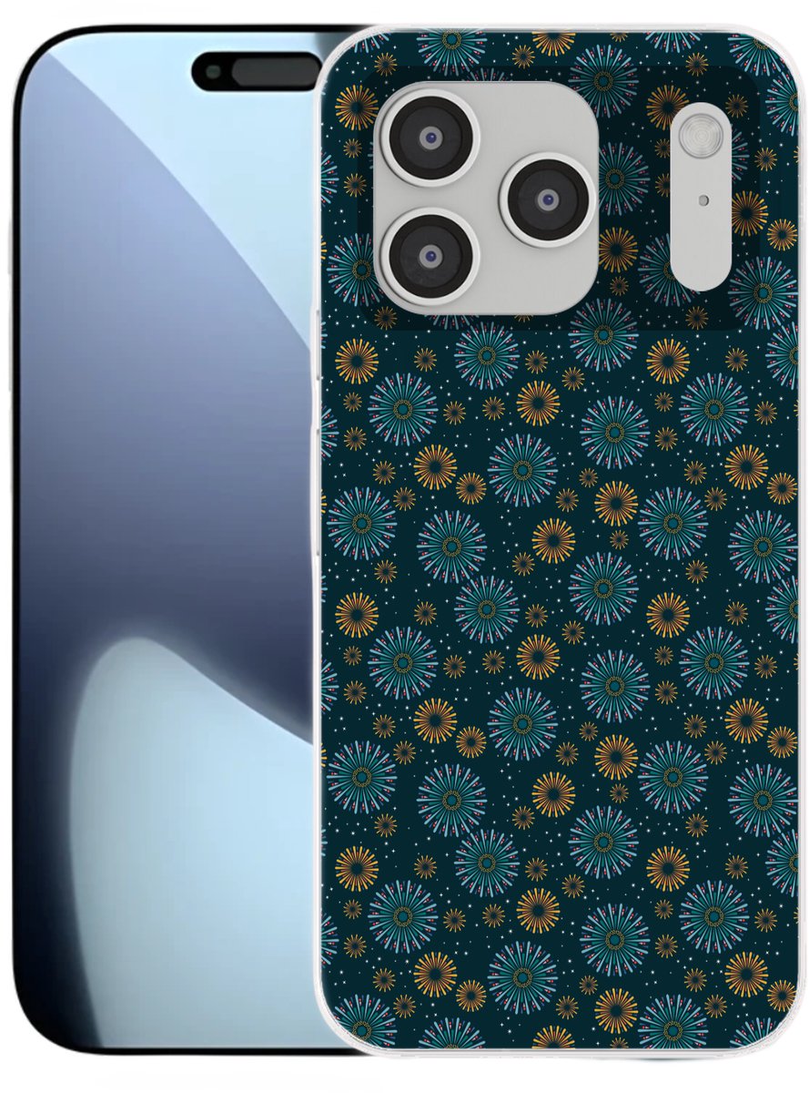 Telefoonhoesje Geschikt voor iPhone 17 Pro hoesje - Blauw - Patroon - Retro - Siliconen Telefoonhoesje Telefoonhoesje