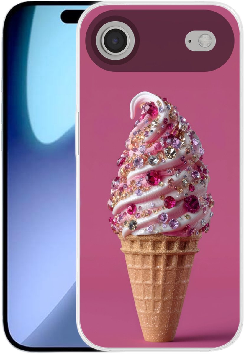 Telefoonhoesje Geschikt voor iPhone Air hoesje - Softijs - Edelstenen - Roze - Hoorntje - Siliconen Telefoonhoesje Telefoonhoesje