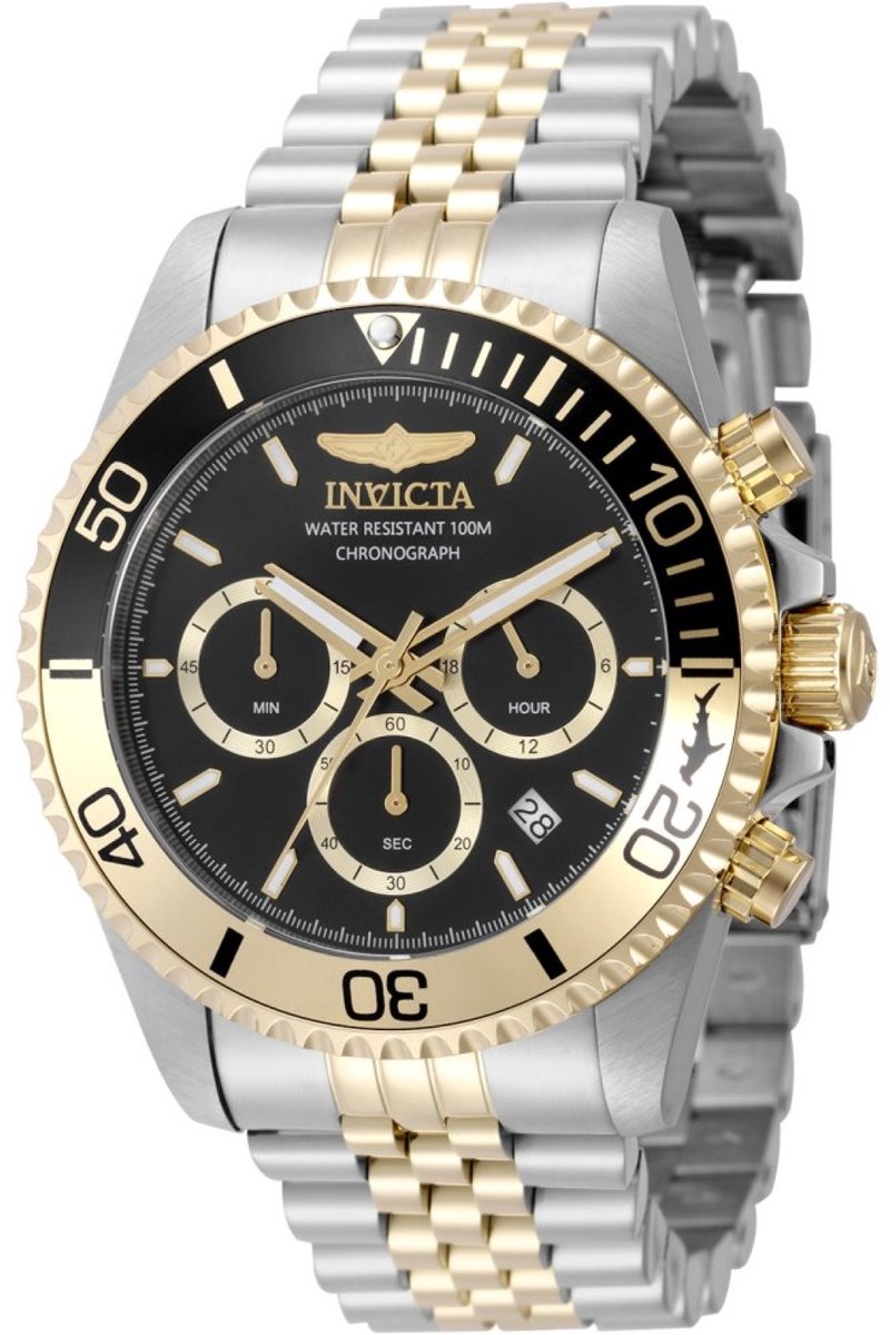 Invicta Pro Diver 49837 Heren Horloge - Waterdicht - Analoog - Quartz Uurwerk - Roestvrij Staal met zwarte Wijzerplaat - 43mm