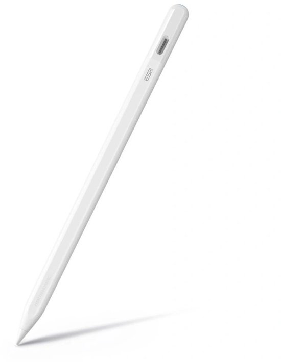 Witte stylus, schuin van voren gezien, met een schaduw.