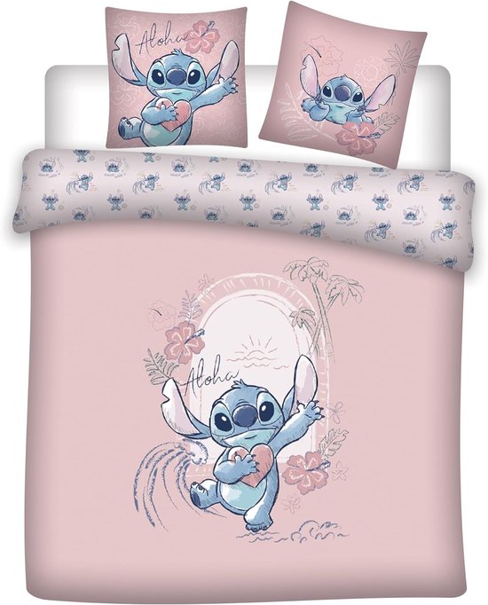 Lilo et Stitch - Housse de couette en 100% coton Coeur Aloha (240x220cm + 2x 63x63cm)