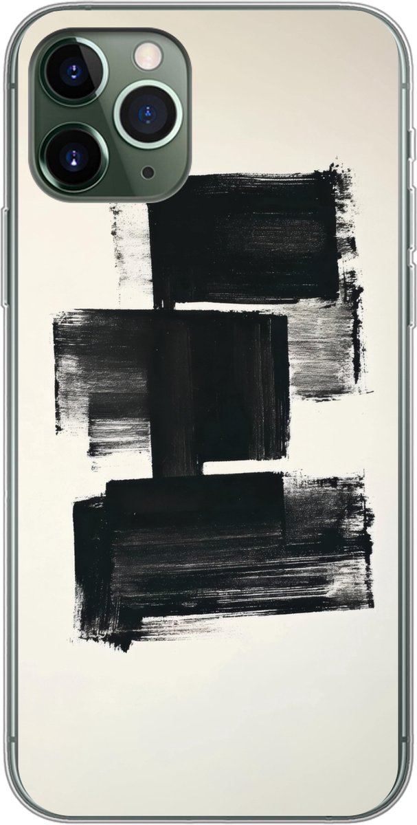 Telefoonhoesje Geschikt voor iPhone 11 Pro hoesje - Rechthoeken - Penseelstreken - Abstract - Zwart - Siliconen Telefoonhoesje Telefoonhoesje