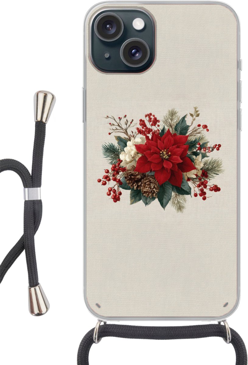 Kerststuk - Poinsettia - Dennenappels - Rood