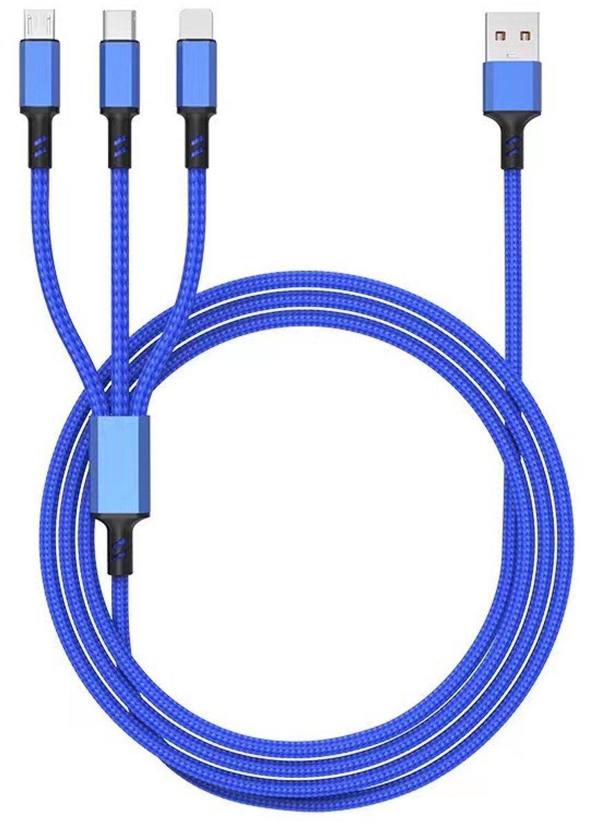 Daity 1 stuk - Multifunctionele oplaadkabel, 3-in-1 multifunctionele USB-oplaadkabel, nylon gevlochten oplaadkabel, geschikt voor de meeste mobiele telefoons/iPhones/tablets