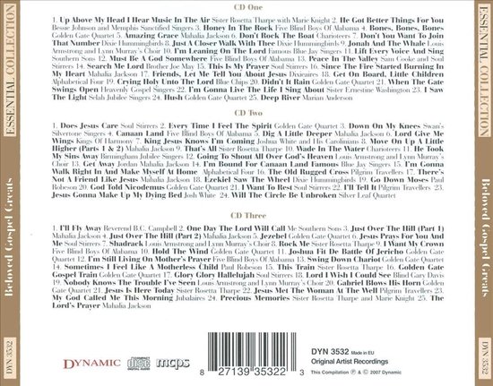 CD hoes met een lijst van liedjes voor 3 CD's. Met "Glory Glory Hallelujah" en "Beloved Gospel Greats".