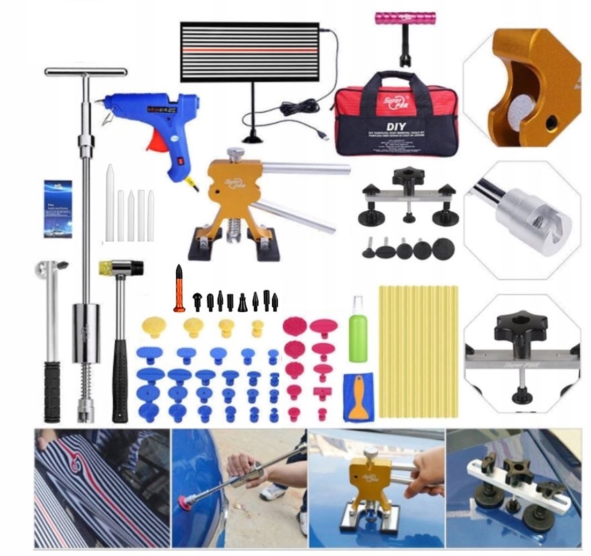 Uitdeukset Gereedschap Set - PDR - Incl. Lamp & Lijmpistool