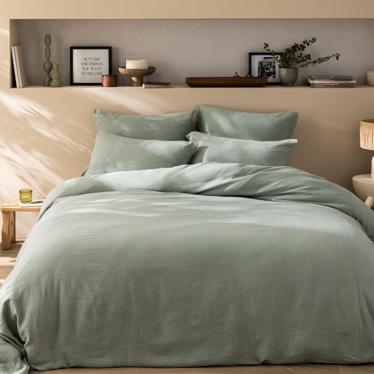 Matt & Rose Dekbedovertrek Mosgroen - 260 x 240 + (2x) 65 x 65 - Mousseline Katoen