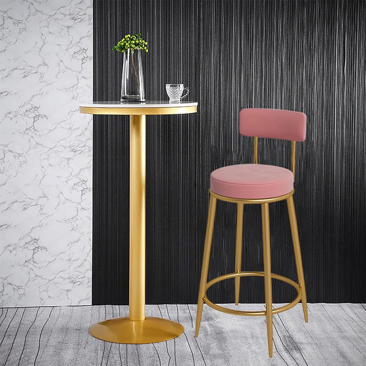 Set van 2 Design Barkrukken met Rugleuning - Gevoerde Barkrukjes voor Keuken, Bar - Medahomestore