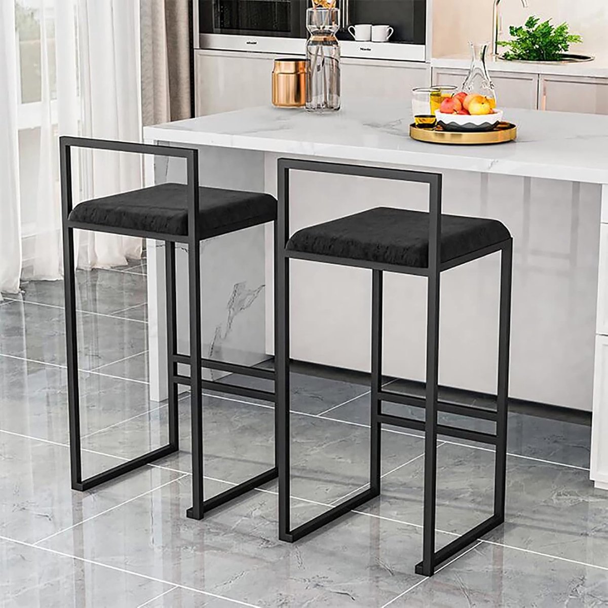 Set van 2 Design Barkrukken met Rugleuning - Moderne Barkrukken Rugleuning Comfortabele Ganzendons - Medahomestore