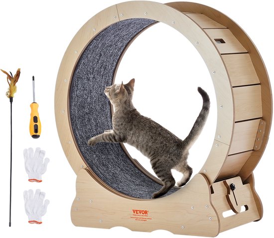 Kattenloopwiel, 80 x 34 x 85 cm, Groot kattenloopwiel met veilige rem en tapijtenbaan, Stille werking, Kattenloopband, Kattenwiel voor gewichtsverlies en gezondheid, Zwart | NL