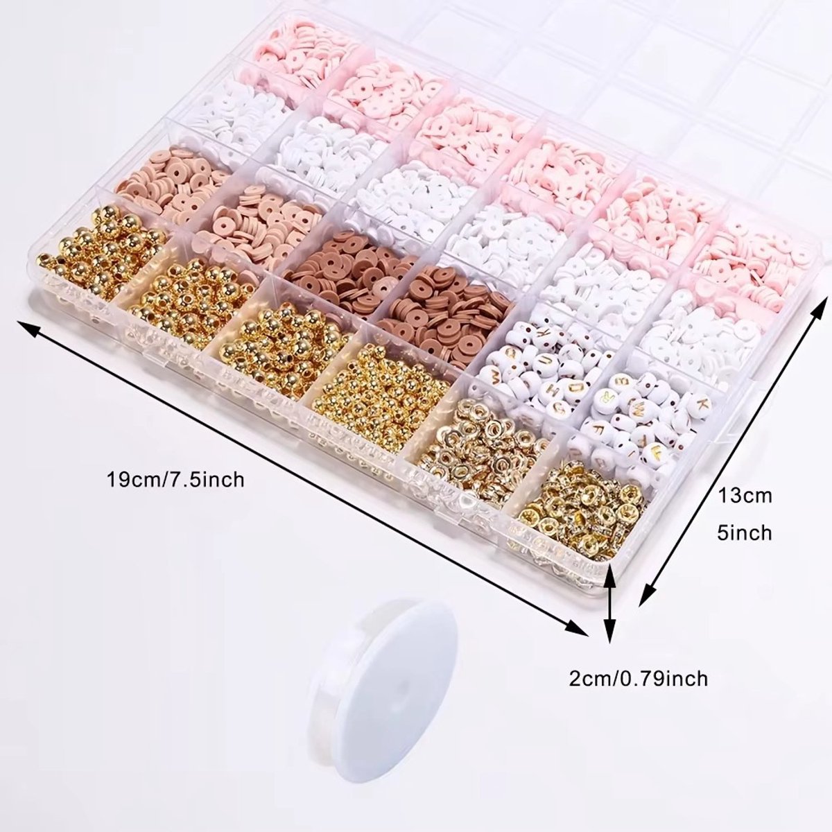 Sieraden Maken Set - Hobby kralen set - 2340 stuks - Armband Maken Set Roze & Beige – Polymer Clay Beads Sieraden Kit met Gouden (Letter)kralen - Inclusief draad - Kralenset voor Eigen Armbandjes — afbeelding 4