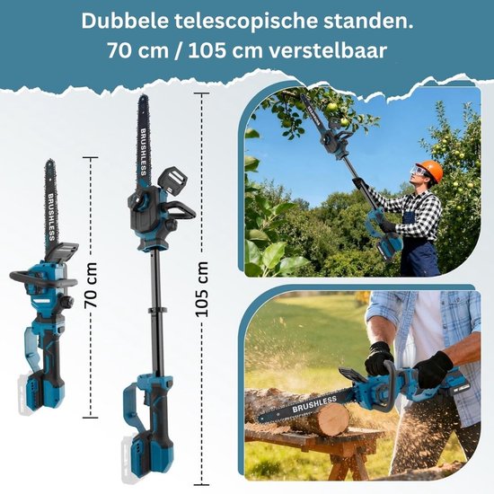 DailySupplies® Telescopische Snoeischaar - Mini Kettingzaag - Heggenschaar - Takkenschaar - Takkenzaag - Elektrische Snoeizaag met Accu - Zwart en Blauw van DailySupplies® — afbeelding 5