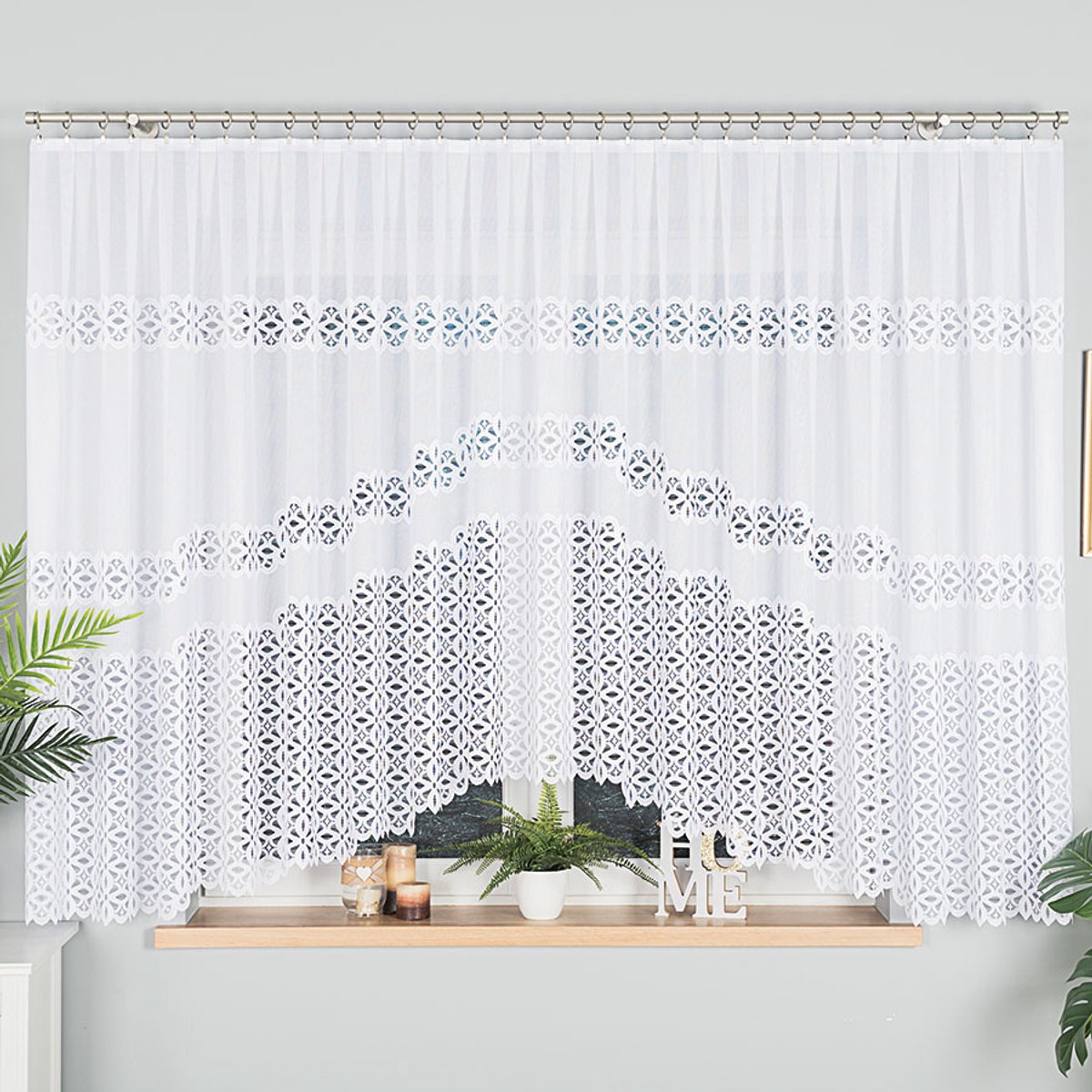 Markizeta ADRIANNA Serie - Jacquard Gordijn - 400x160 cm - Wit - Decoratief Uitgesneden