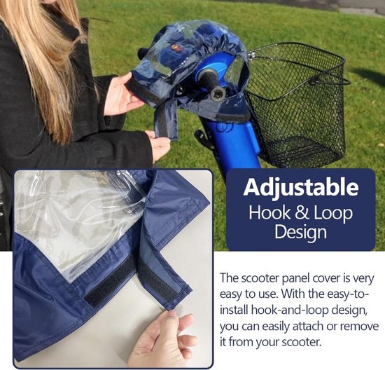 Beschermhoes voor fietsdashboard, geschikt voor 4-wielige mobiliteitsscooter - Elektrische rolstoel voor ouderen Bescherm accessoires tegen stof, vuil, regen en zon transparant, lichtgewicht, waterdicht, donkerblauw - Cyslmuk® — afbeelding 3