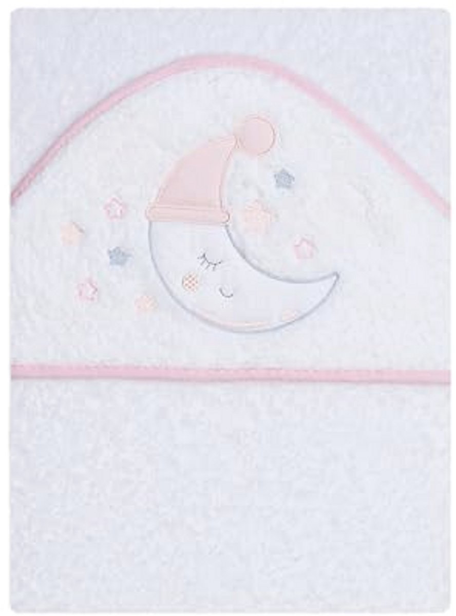 Babybadhanddoek met Capuchon - Zachte en Absorberende Badstof Handdoek voor Peuters - 100% Katoen - 100 cm x 100 cm - Wit/Roze Maandesign