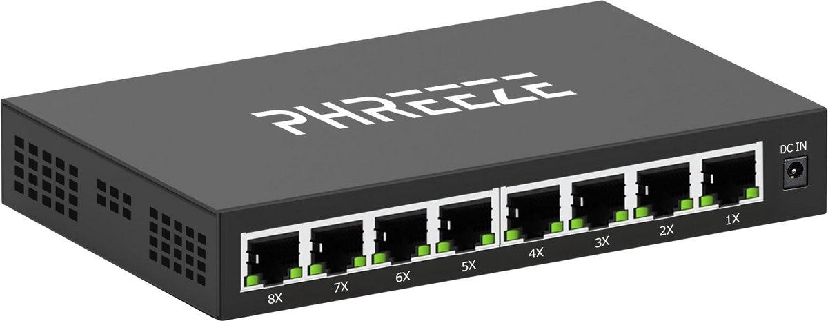 Phreeze Netwerk Switch 8 Poort Gigabit - Internet Splitter - Ethernet Switch - UTP Switch - 10/100/1000 Mbps - Unmanaged
