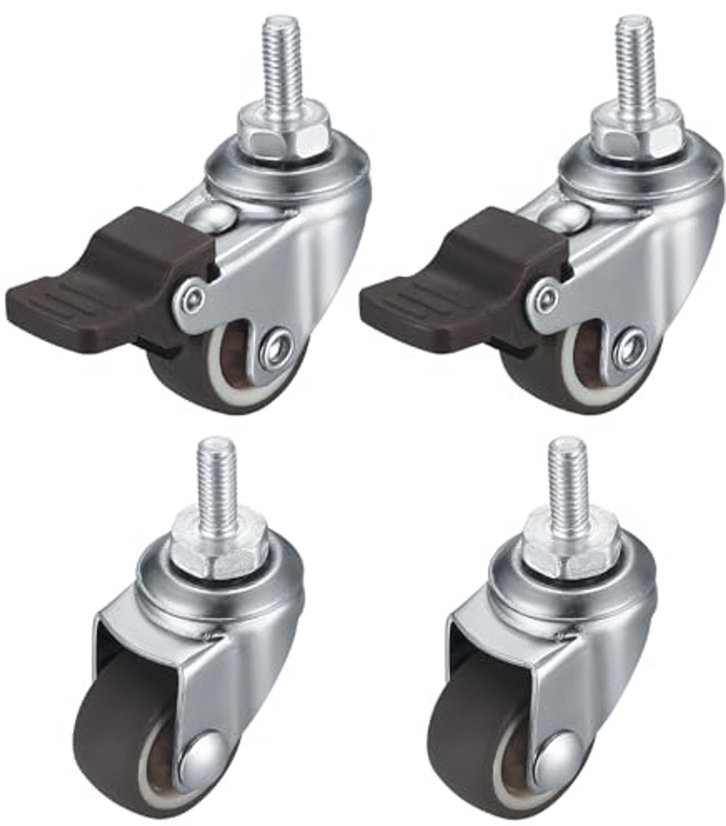 4-delige rubberen meubel wielen met rem, 1.5 inch draaibare zwenkwielen voor binnen en buiten