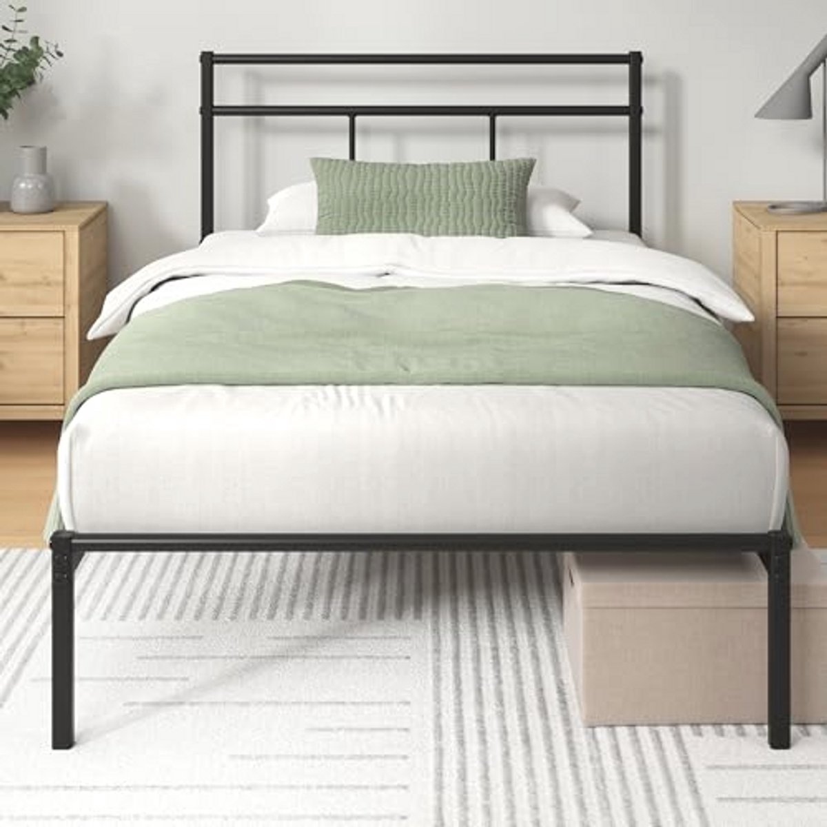 Metalen Bedframe 90 x 190 cm met Hoofdeinde en Opbergruimte - Eenvoudige Montage en Modern Design