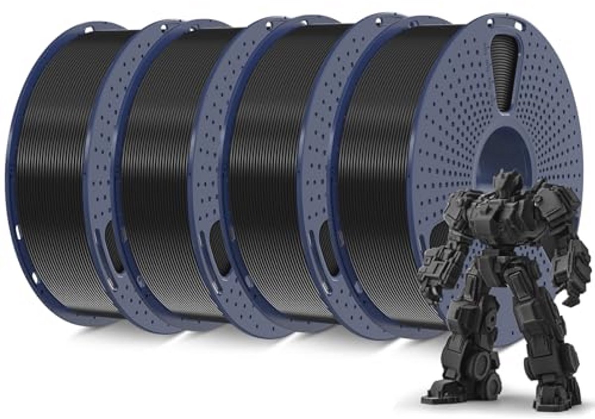 4 kg 3D-printer filament PLA+ 1,75 mm - zwart - set van 4 spoelen