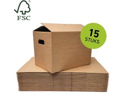 Stevige verhuisdozen - 15 stuks - handige Autolock bodem - FSC keurmerk - standaard formaat verhuisdoos - 51 Liter - verstevigde handvatten