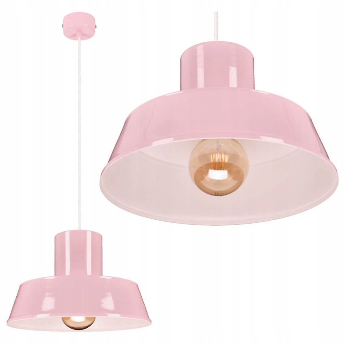 Industriële hanglamp metaal roze E27, in hoogte verstelbaar