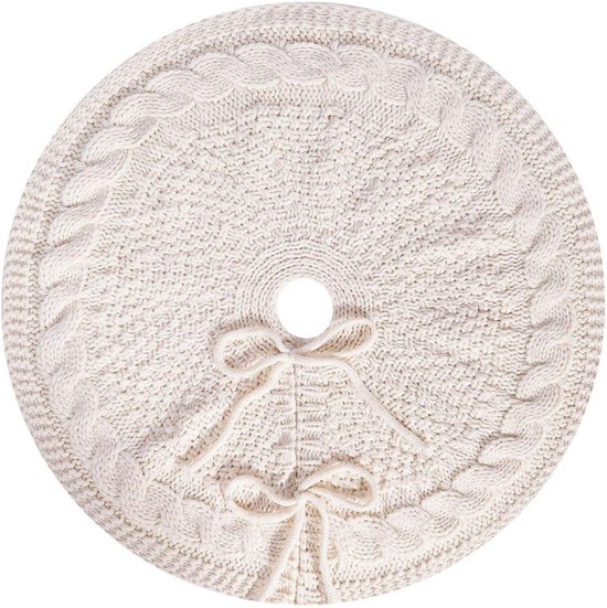 Kerst gebreide kerstboomrok - 46 cm - Gebreide kerstboomrok - Dikke landelijke stijl kerstboomrok in boerderijstijl - Kerstboomversiering - Geschikt voor Kerstmis, feestdagen, familiebijeenkomsten en kerstversieringen - Wit