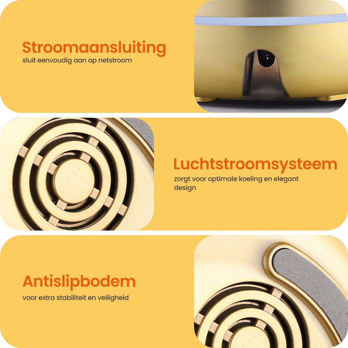 Goliving Aroma Diffuser - Luchtbevochtiger - Aromatherapie - Incl. 2x Etherische Olie - 10 LED kleuren - Geurverspreider - Goud — cadeau in Wonen & Interieur - foto 7