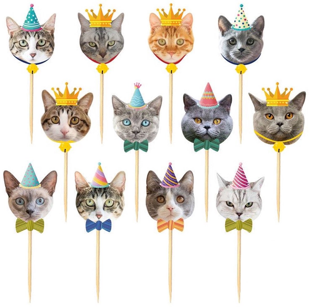 Go Go Gadget - Cocktailprikker - Traktatie - 1 set van 12 stuks - Feestje - Dieren - Katten