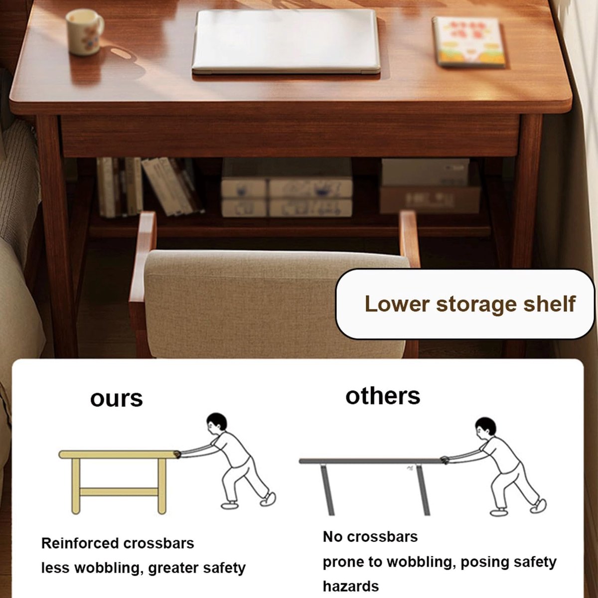 Compact Thuiskantoor Bureau "SlimLine" - 100 x 60 x 75 cm, Walnoot, met Lades & Extra Beenruimte | Novihome