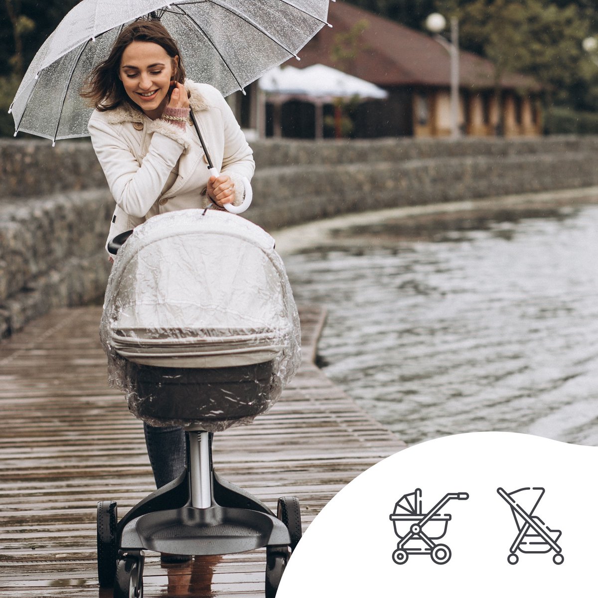 SIPO Regenhoes voor Kinderwagens - Waterdichte 3-in-1 Beschermhoes tegen Regen, Sneeuw en Wind - Transparant - Universeel Model voor de Meeste Stadsbuggy's en Wandelwagens - Windhoes Kinderwagen - Regenhoes – foto 3