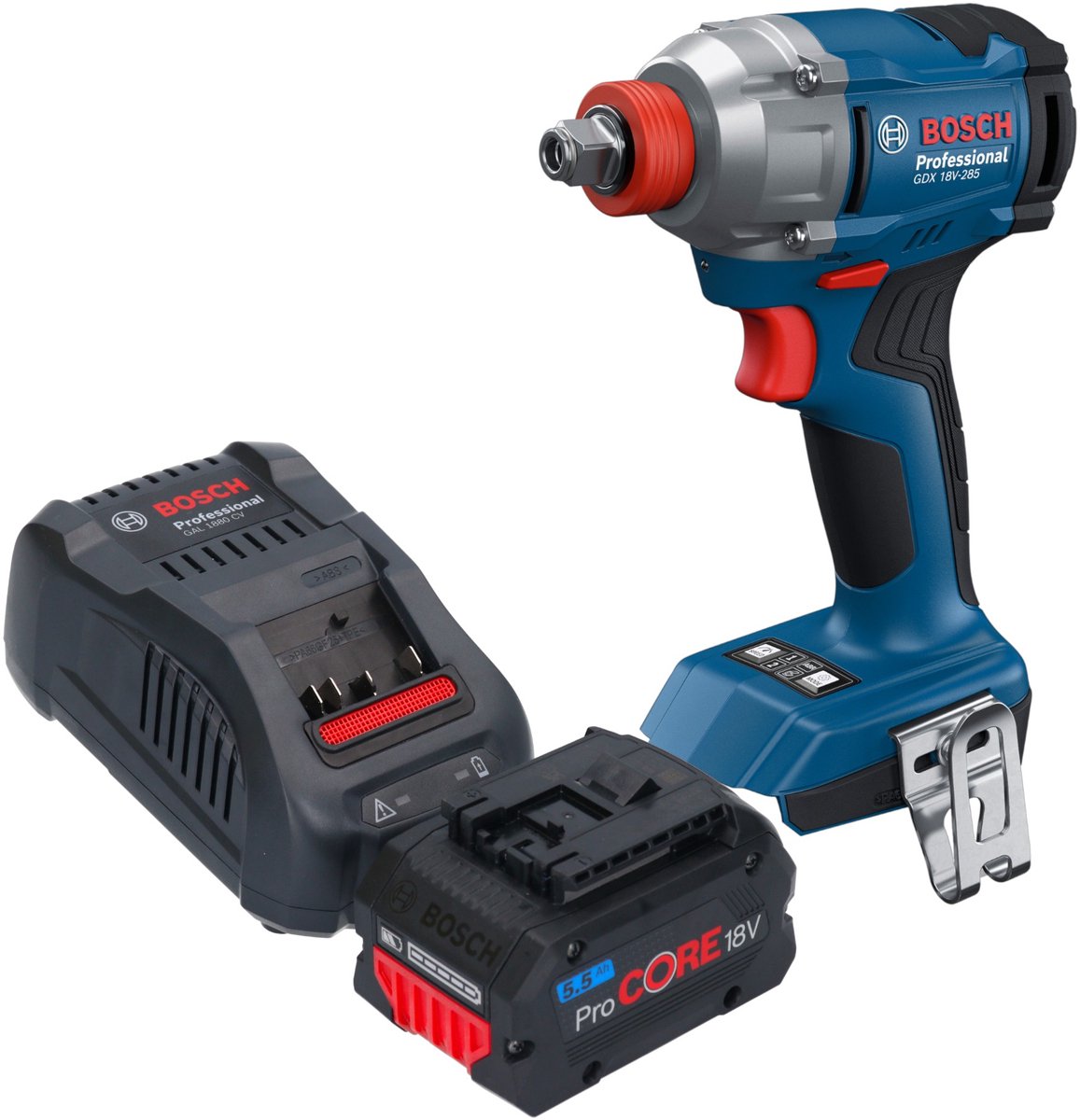 Bosch GDX 18V-285 Professional accu-slagschroevendraaier 18 V 285 Nm 1/4'' borstelloos + 1x ProCORE-accu 5,5 Ah + oplader