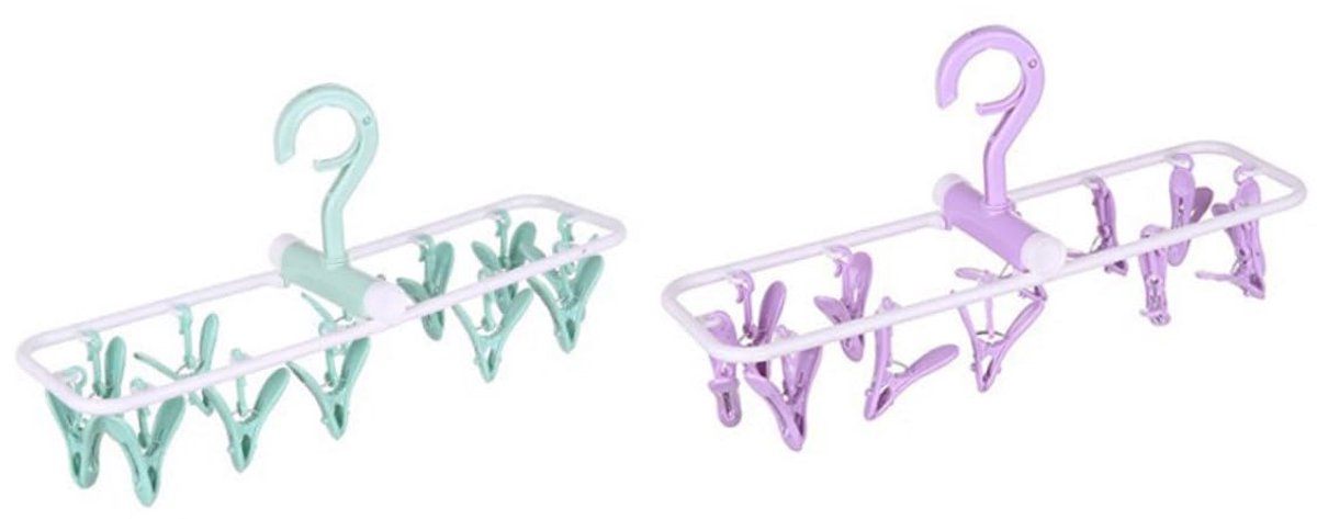 longziming -Winddichte Wasclips Hanger – Sterke Knijpers voor Sokken, Ondergoed & Petten – Binnen & Buiten Gebruik – Groen + Paars