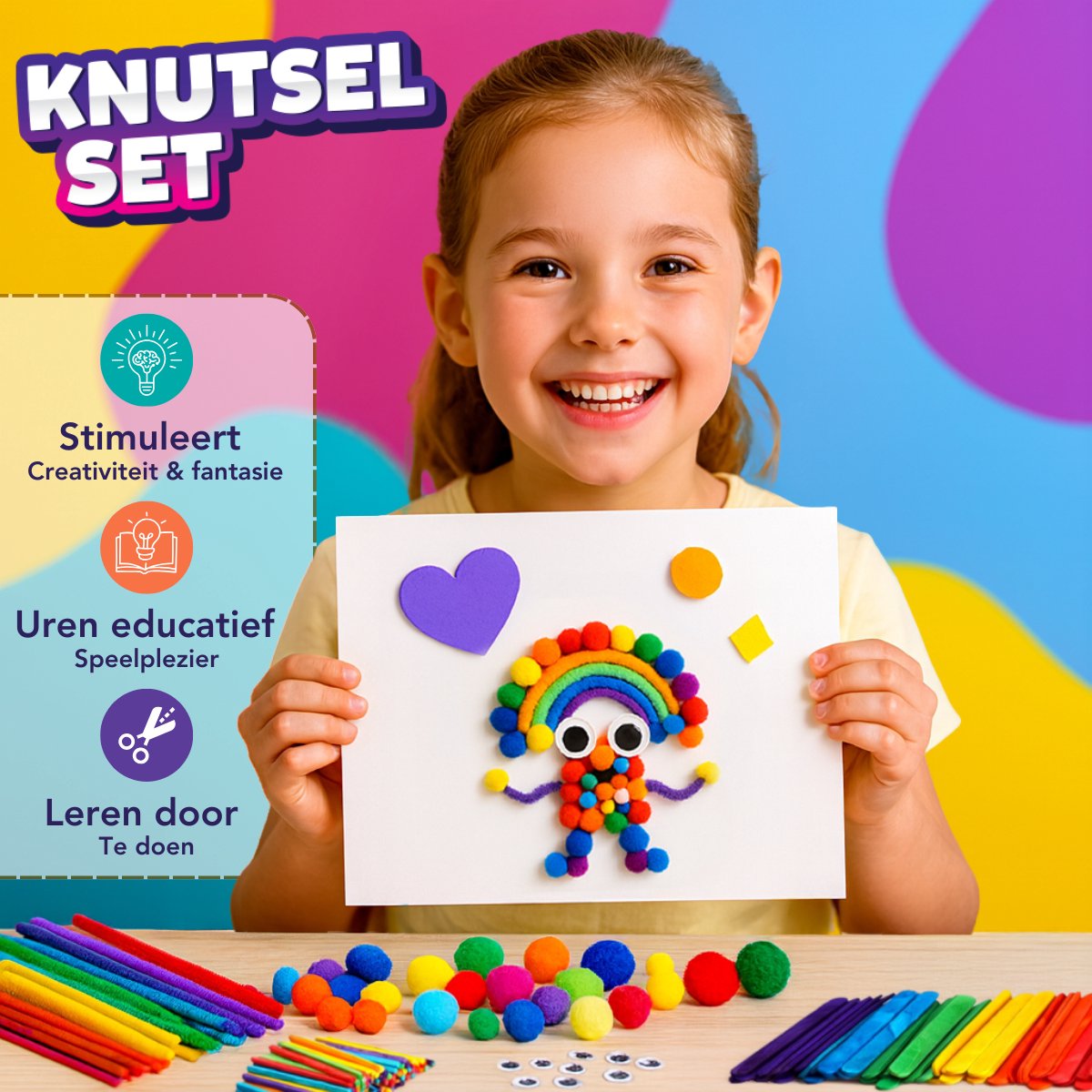 Vaive Knutselset 800-delig - Knutselen Meisjes & Jongens - Kralen, Veren, Pompons & Wiebeloogjes - Knutselkoffer - Knutselspullen - Knutselpakketten — afbeelding 4