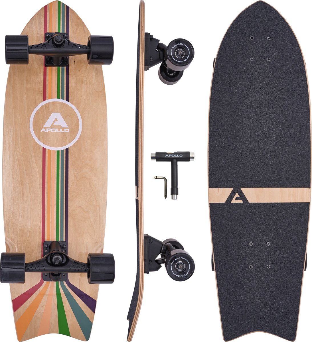 Apollo Mini Cruiser Longboard Surfskate Pro Stripes Multicolor