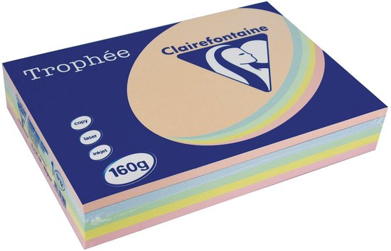 Clairefontaine - Trophée Pastel - A4 - Geassorteerde kleuren - 160 grams - 5 x 50 vel