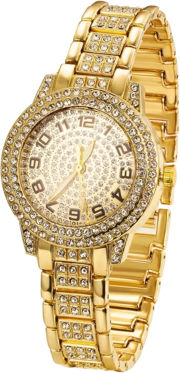 Echt goud-platina verguld horloge met Arabische cijfers en Japans kwarts uurwerk