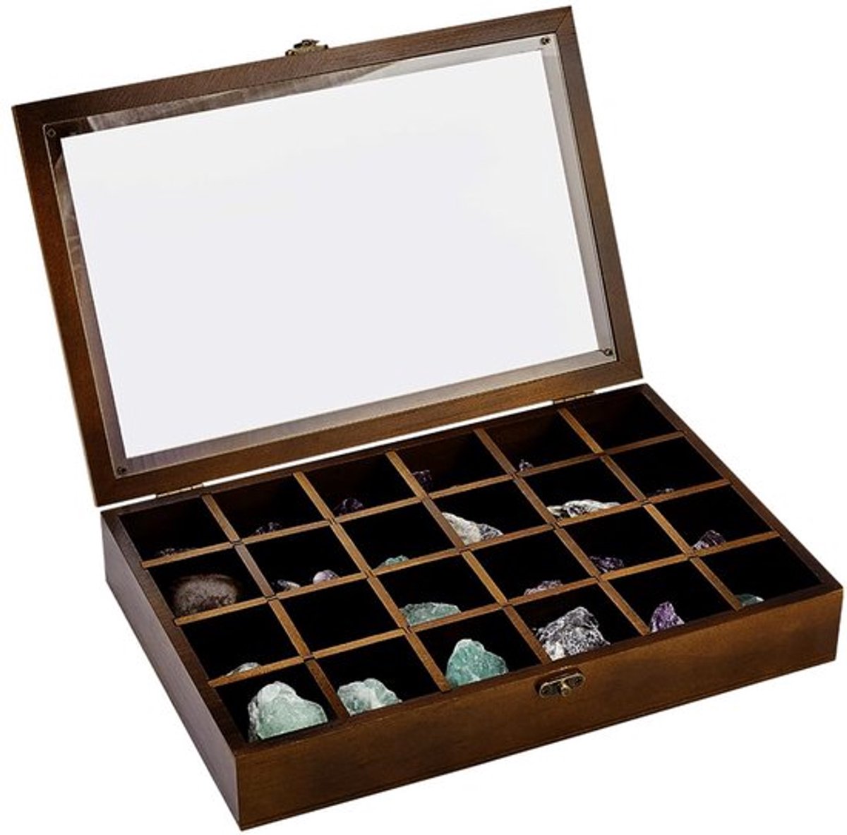 24 Grid Brown Sieraden Tray Box - Houten Verstelbare Display Case - Rechthoekige Organizer met Deksel voor Collectibles