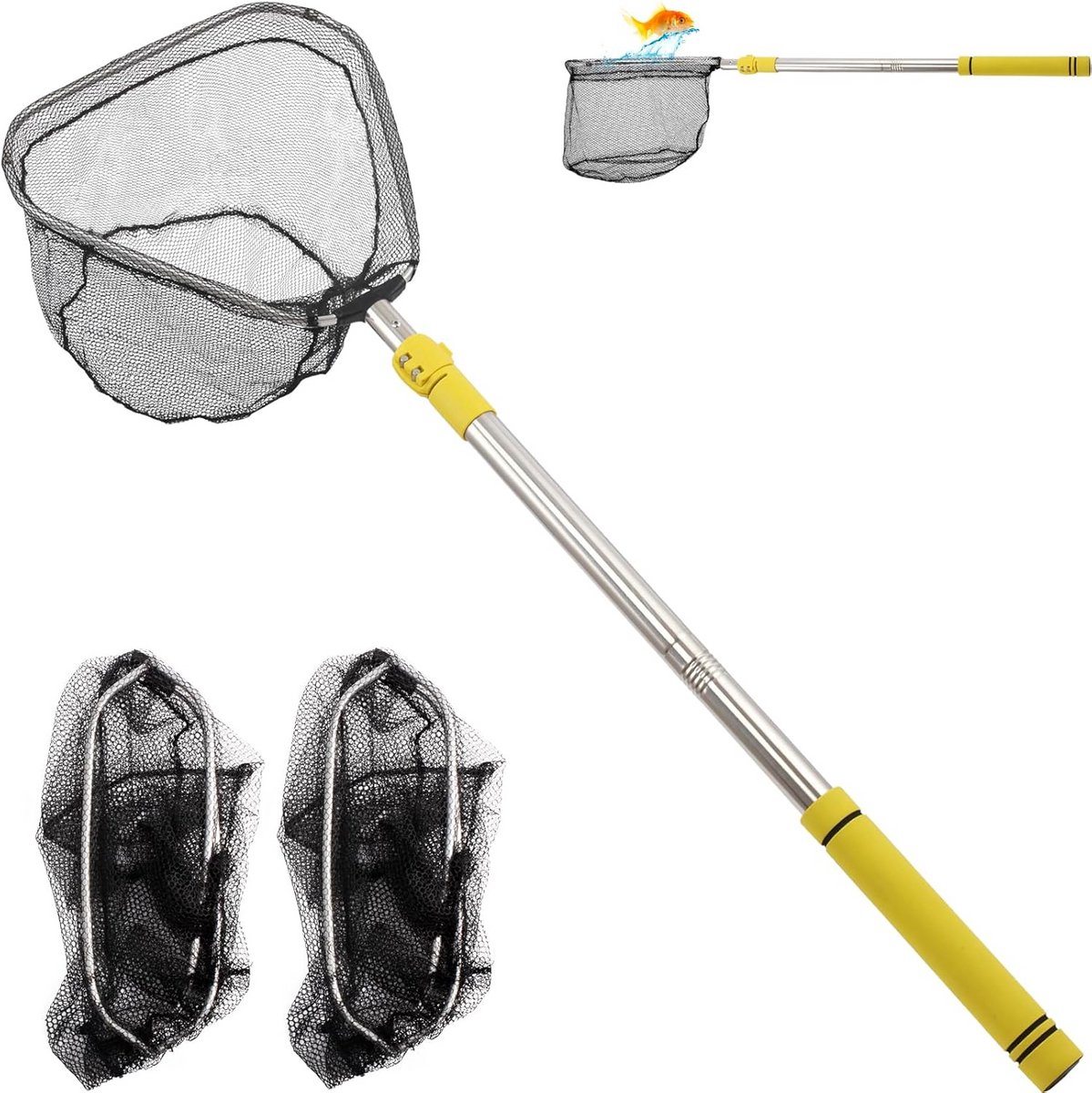 Vissersnet met Verstelbare Steel 112-239 cm - Stalen Buizen - Diepe Netkop 30,5 cm - Comfortabele Sponge Grip - Voor Hengelen en Zwembad Reiniging