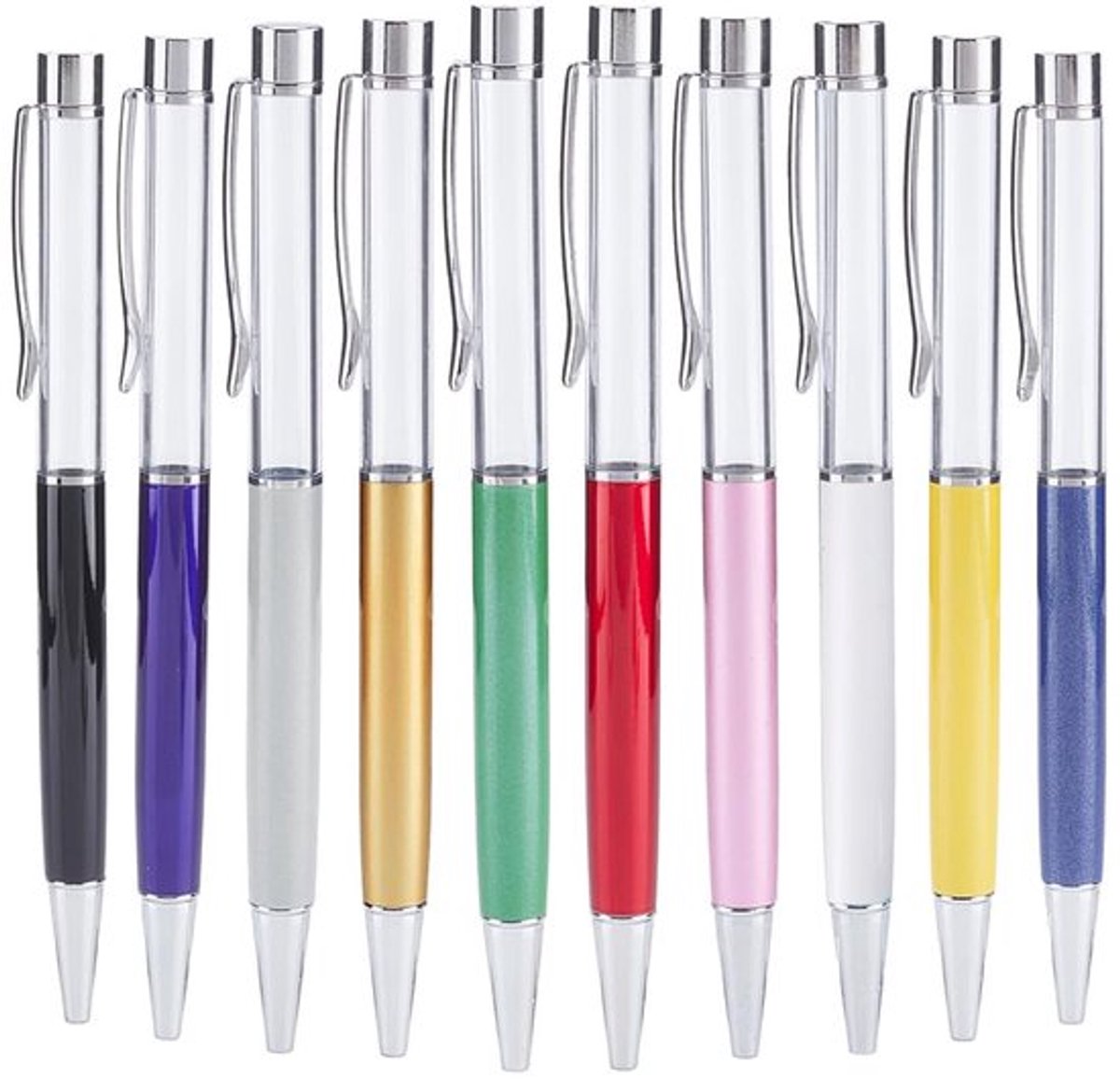 10 Stuks Lege Tubepen - Creatieve Balpen met Zilveren Dop - DIY Glitter & Epoxy Resin