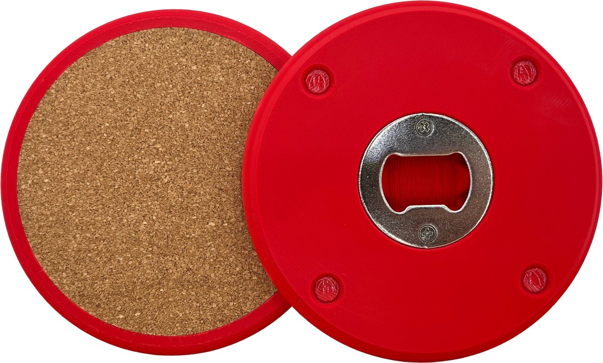 Openzetter - Rood - Flesopener en Onderzetter - set van 6