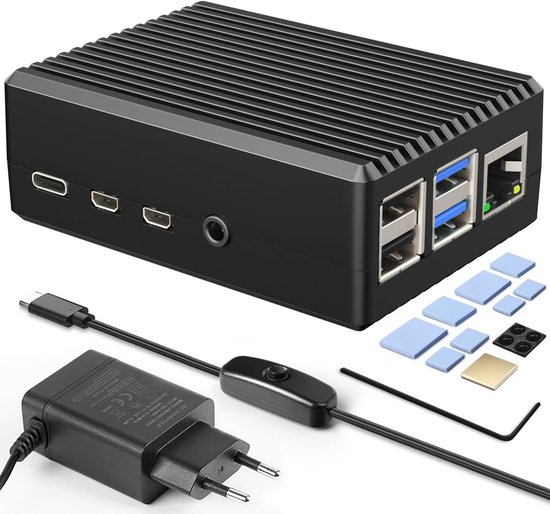 Voeding Raspberry Pi 4 Aluminium behuizing voor Raspberry Pi 4 Model B met passieve koeling en ...