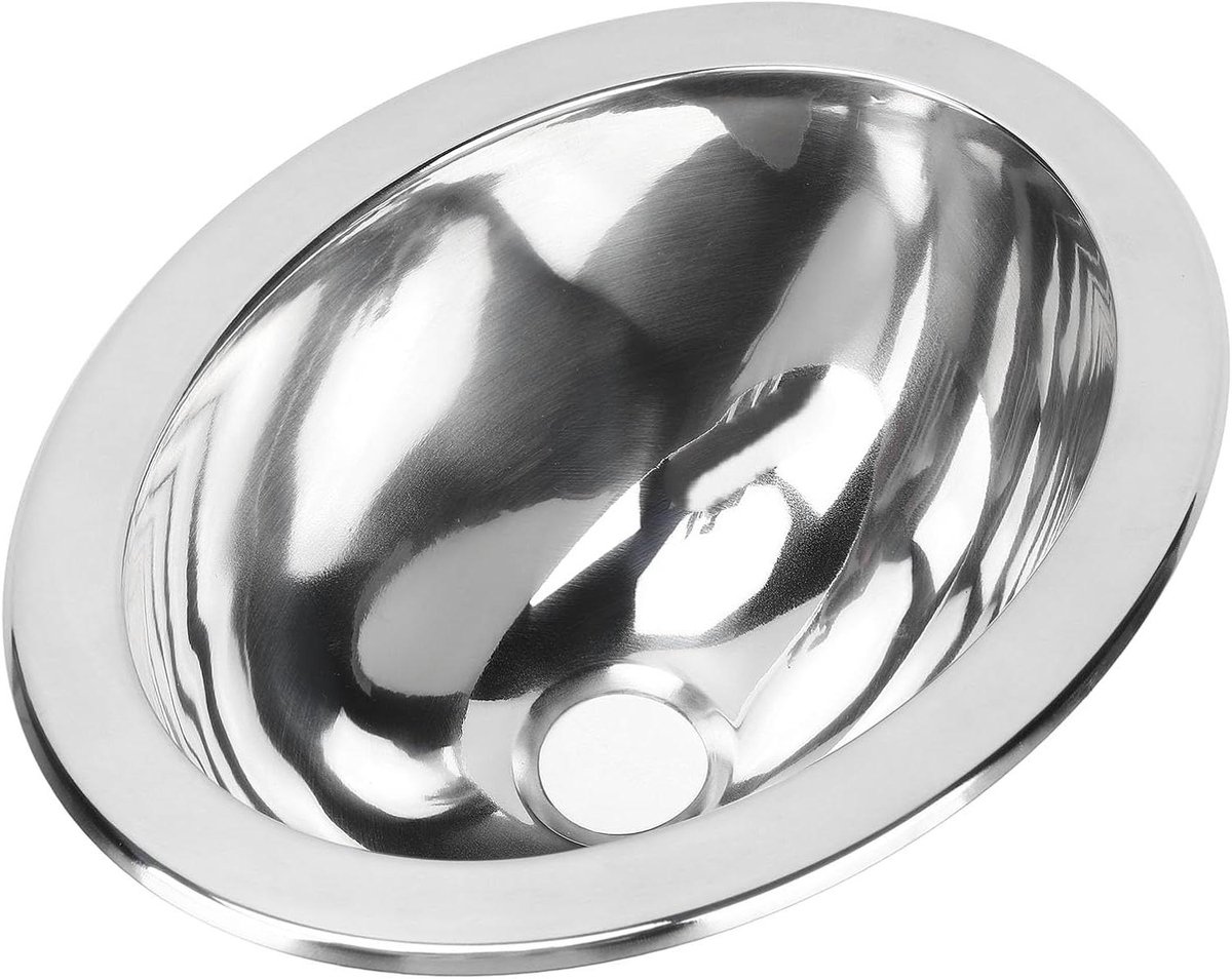 Ronte - Ovaal Badkamer Gootsteen van Gepolijst Roestvrij Staal - Enkele Kom met 40mm Afvoergat - Boot Caravan - Modern Design