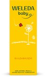 Weleda baby billenbalsem. Gele doos met tekening van gras, bloem, lieveheersbeestje en vlinder.