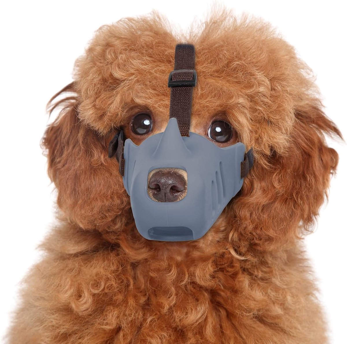 Anti bite honden muilkorf - honden muilkorf neushoorn riem verstelbare lederen riem cover ademend siliconen kooi huisdier bite kauwt kleine tot middelgrote (grijze neushoorn, L)