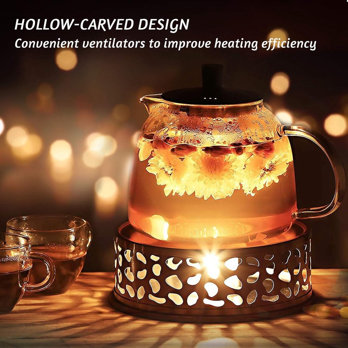 2 stuks theepot warmer - kandelaar - RVS - 15*15*5cm - met theelichthouder - Roségoud - kaarsenhouder - Koffie- en theewarmer - geschikt voor glazen, stalen en keramische theepotten en andere hittebestendige schalen — cadeau in Koken & Dineren - foto 5